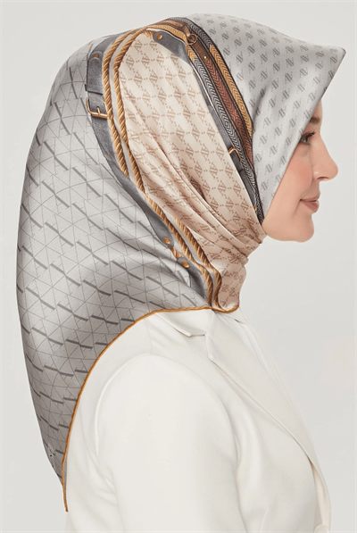 Armine İpek Eşarp Nostalji - 8519-39 Gri Sarı Twill