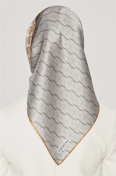 Armine İpek Eşarp Nostalji - 8519-39 Gri Sarı Twill