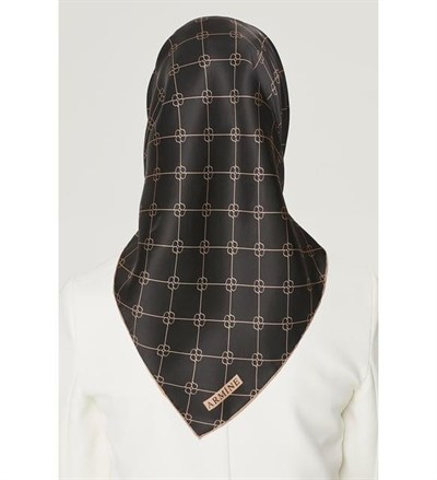 Armine İpek Eşarp Nostalji - 8555-11 Siyah Kahve Twill
