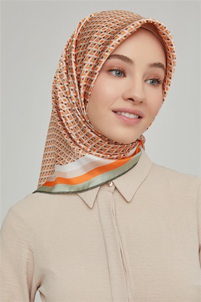Armine İpek Eşarp Nostalji - 8634-42 Turuncu Yeşil Twill