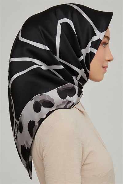 Armine İpek Eşarp Nostalji - 8653-22 Siyah Gri Twill