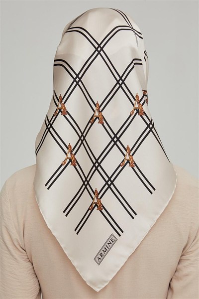 Armine İpek Eşarp Nostalji - 8656-04 Krem Siyah Twill