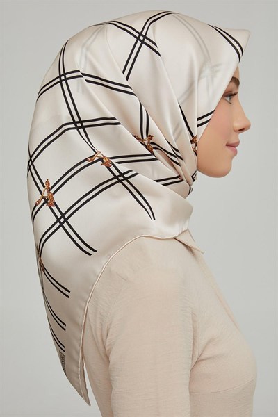 Armine İpek Eşarp Nostalji - 8656-04 Krem Siyah Twill