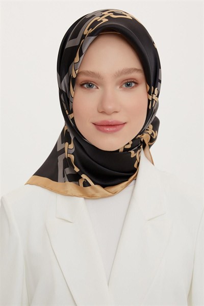 Armine İpek Eşarp Nostalji - 8736-36 Siyah Kahve Sura