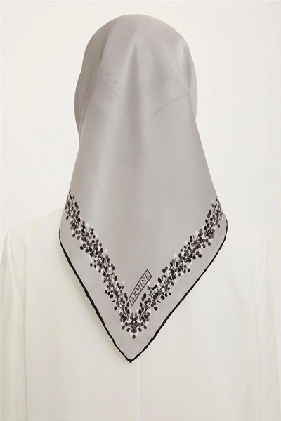Armine İpek Eşarp Nostalji - 8765-55 Gümüş Siyah Twill