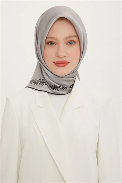 Armine İpek Eşarp Nostalji - 8765-55 Gümüş Siyah Twill