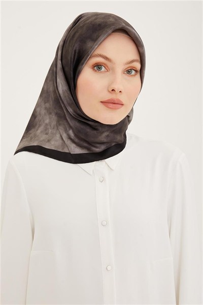 Armine İpek Eşarp Nostalji - 8933-54 Koyu Gri Siyah Twill