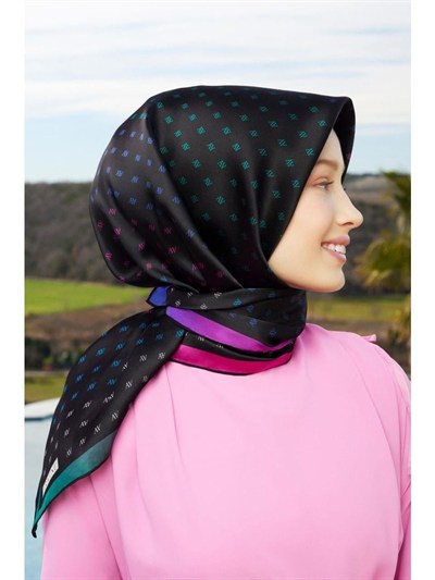 Armine İpek Eşarp Nostalji - 8936-53 Siyah Mor Twill