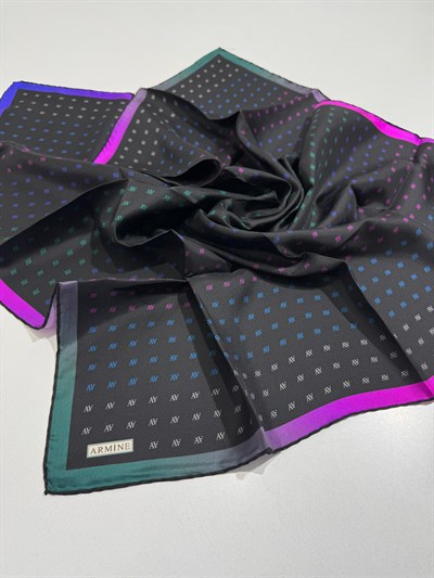 Armine İpek Eşarp Nostalji - 8936-53 Siyah Mor Twill