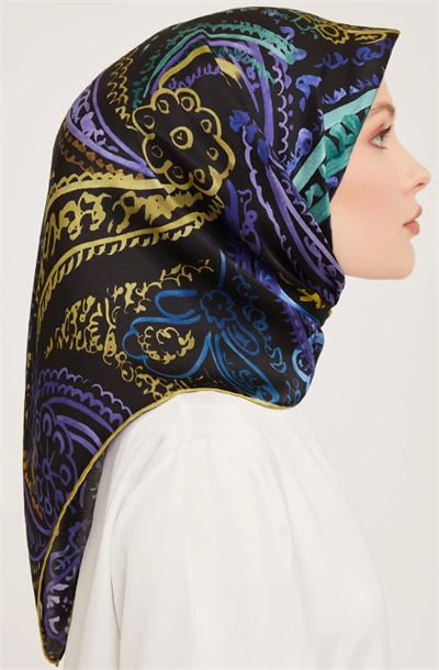 Armine İpek Eşarp Nostalji - 9037-52 Yağ Yeşili Mor Twill