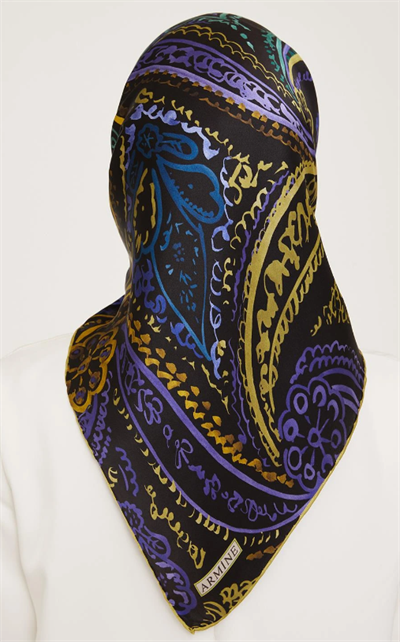 Armine İpek Eşarp Nostalji - 9037-52 Yağ Yeşili Mor Twill