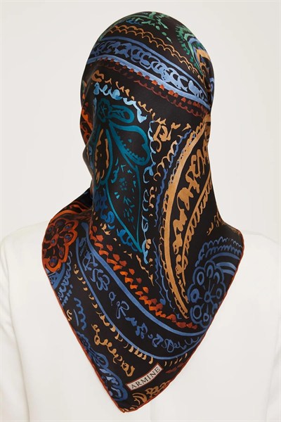 Armine İpek Eşarp Nostalji - 9037-53 Siyah Mavi Twill