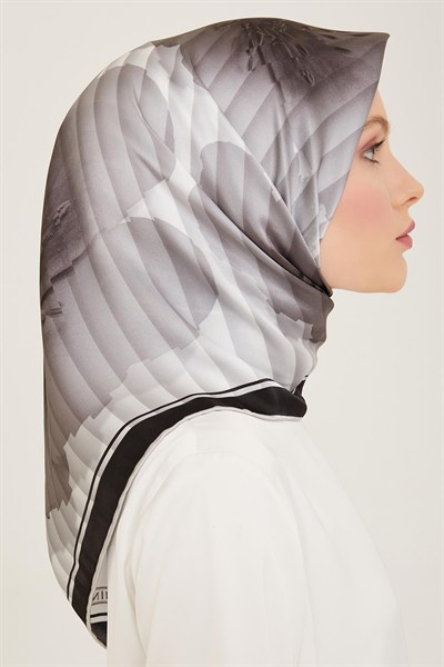 Armine İpek Eşarp Nostalji - 9100-07 Siyah Gri Twill