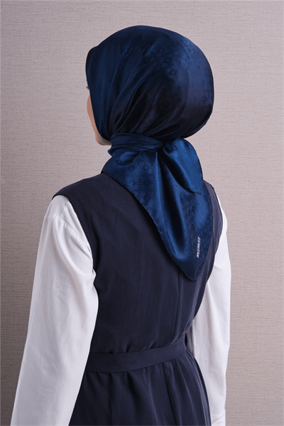 Armine Jakarlı İpek Eşarp 2027 Kış - 9647-51 Lacivert