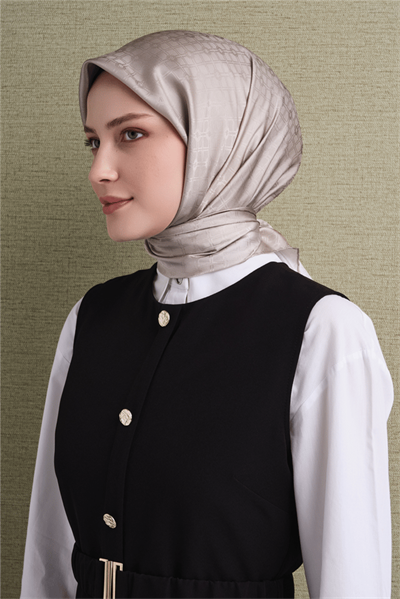 Armine Jakarlı İpek Eşarp 2027 Kış - 9647-83 Bej