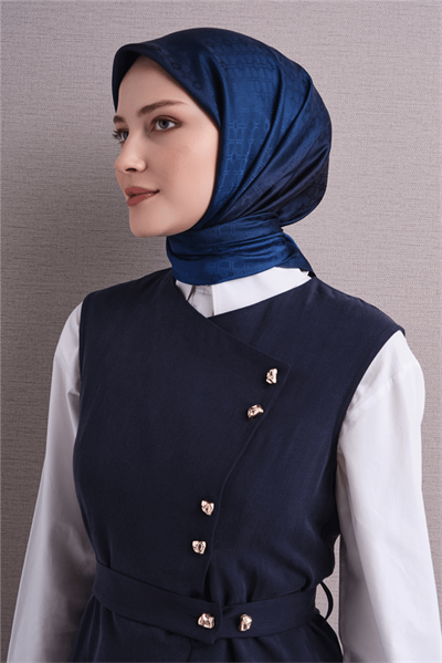Armine Jakarlı İpek Eşarp 2027 Kış - 9647-51 Lacivert