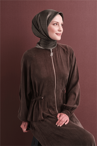 Armine Jakarlı İpek Eşarp 2027 Kış - 9647-89 Koyu Vizon