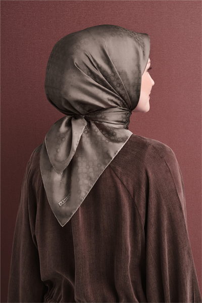 Armine Jakarlı İpek Eşarp 2027 Kış - 9647-89 Koyu Vizon