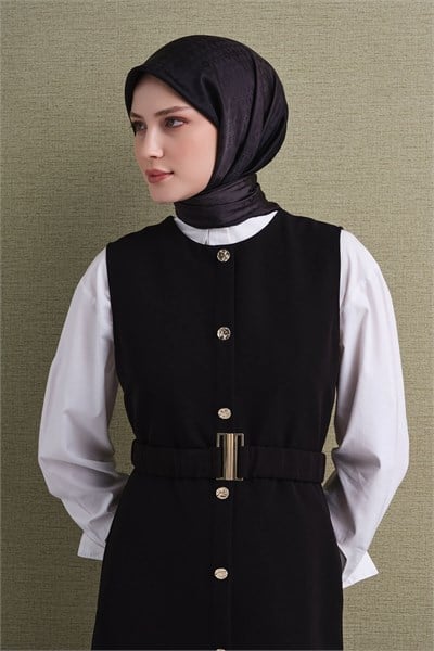 Armine Jakarlı İpek Eşarp 2027 Kış - 9647-50 Siyah Sura