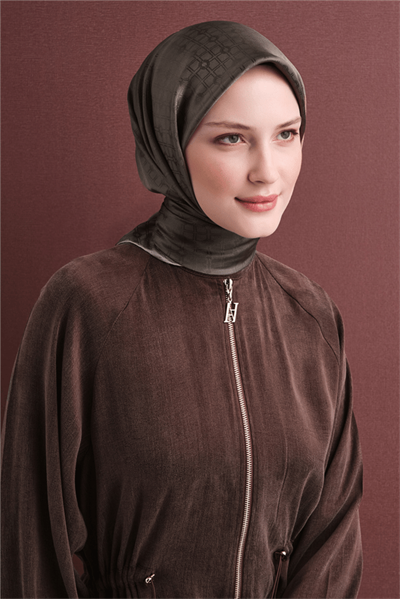Armine Jakarlı İpek Eşarp 2027 Kış - 9647-89 Koyu Vizon