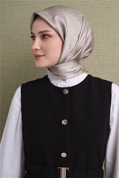 Armine Jakarlı İpek Eşarp 2027 Kış - 9647-83 Bej