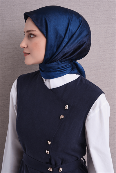 Armine Jakarlı İpek Eşarp 2027 Kış - 9647-51 Lacivert