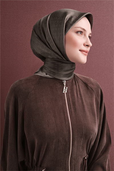 Armine Jakarlı İpek Eşarp 2027 Kış - 9647-89 Koyu Vizon