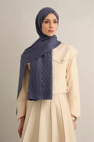 Armine Pamora Şal - Monogram Desenli 3 - Kot Mavi 26