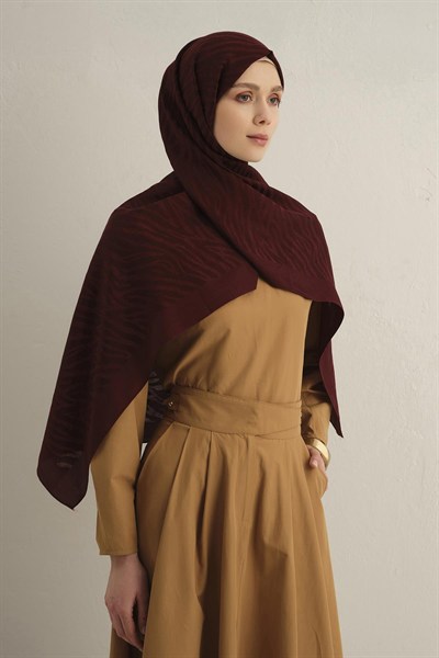 Armine Pamora Şal - Zebra Desenli 1 - Bordo 32