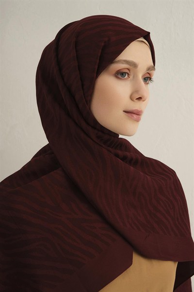 Armine Pamora Şal - Zebra Desenli 1 - Bordo 32