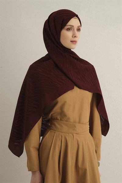 Armine Pamora Şal - Zebra Desenli 1 - Bordo 32