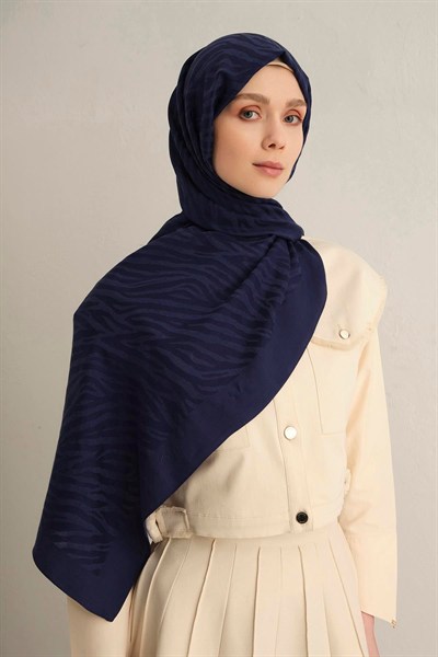 Armine Pamora Şal - Zebra Desenli 1 - Lacivert 02
