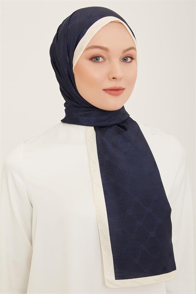 Armine Trend Monogram Şal - 2 - Lacivert Krem 160