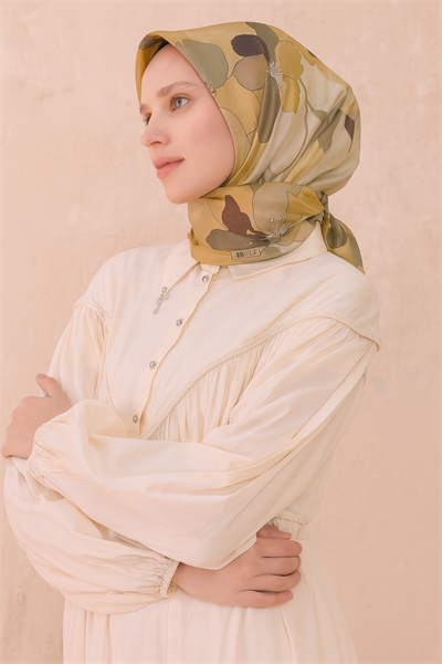 Belli İpek Eşarp - 4100-34 Sarı Twill