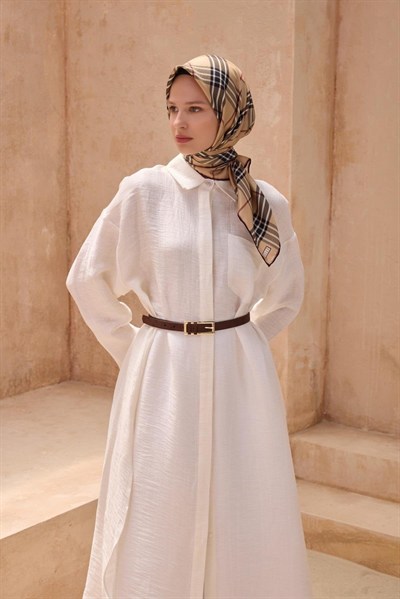 Belli İpek Eşarp - 4122-83 Sütlü Kahve Twill