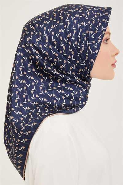 Belli Twill İpek Eşarp - 4001-80 Lacivert Vizon