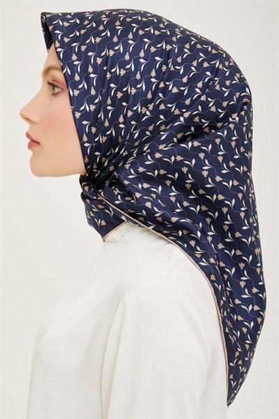 Belli Twill İpek Eşarp - 4001-80 Lacivert Vizon