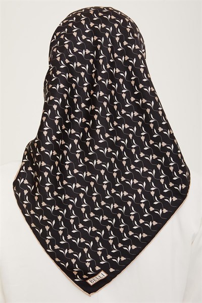 Belli Twill İpek Eşarp - 4001-81 Siyah Vizon