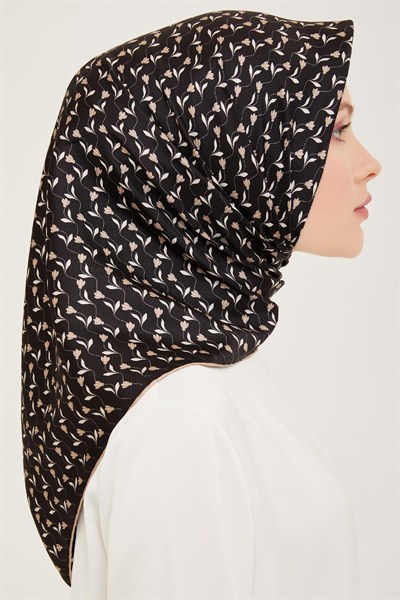 Belli Twill İpek Eşarp - 4001-81 Siyah Vizon
