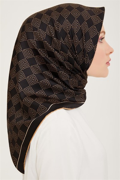 Belli Twill İpek Eşarp - 4003-01 Siyah Vizon
