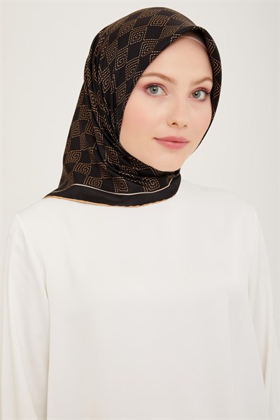 Belli Twill İpek Eşarp - 4003-01 Siyah Vizon