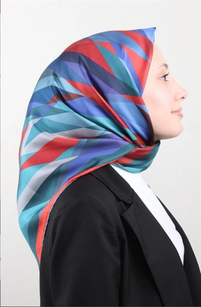 Belli Twill İpek Eşarp - 4004-54 Kırmızı Mavi