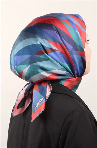Belli Twill İpek Eşarp - 4004-54 Kırmızı Mavi