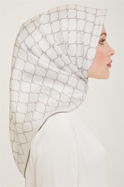 Belli Twill İpek Eşarp - 4006-04 Açık Gümüş