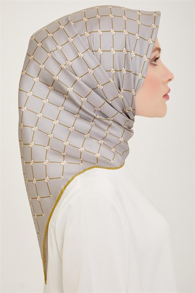 Belli Twill İpek Eşarp - 4006-50 Gri Sarı