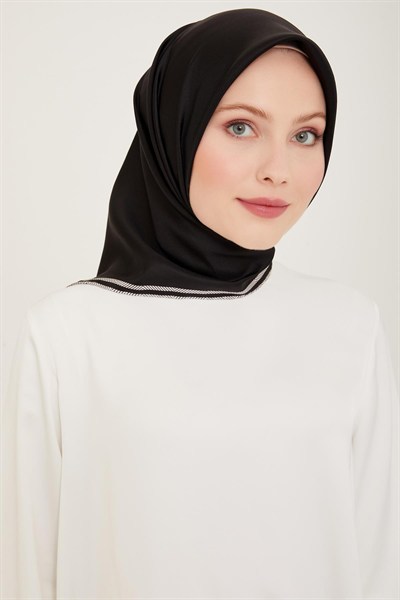 Belli Twill İpek Eşarp - 4009-11 Siyah