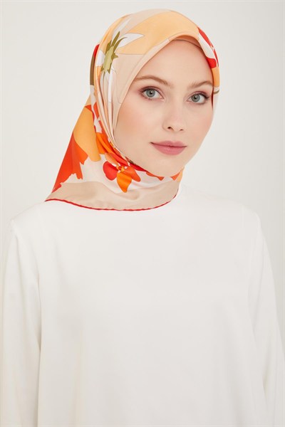 Belli Twill İpek Eşarp - 4011-84 Somon Kırmızı