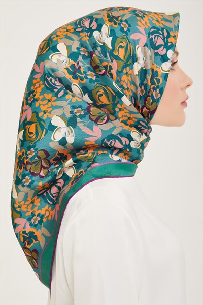 Belli Twill İpek Eşarp - 4018-53 Zümrüt Mor