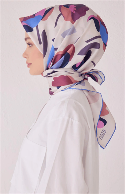 Belli Twill İpek Eşarp - 4040-06 Beyaz Mürdüm