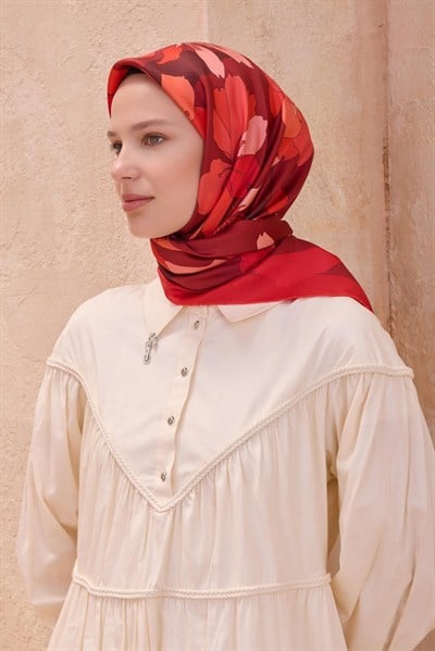 Belli Twill İpek Eşarp - 4100-31 Bordo